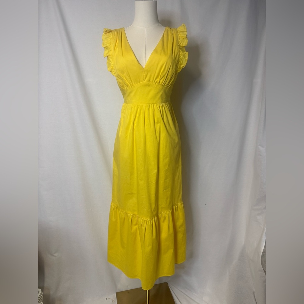 Maggy London Yellow V-Neck Ruffle-Sleeve Dress